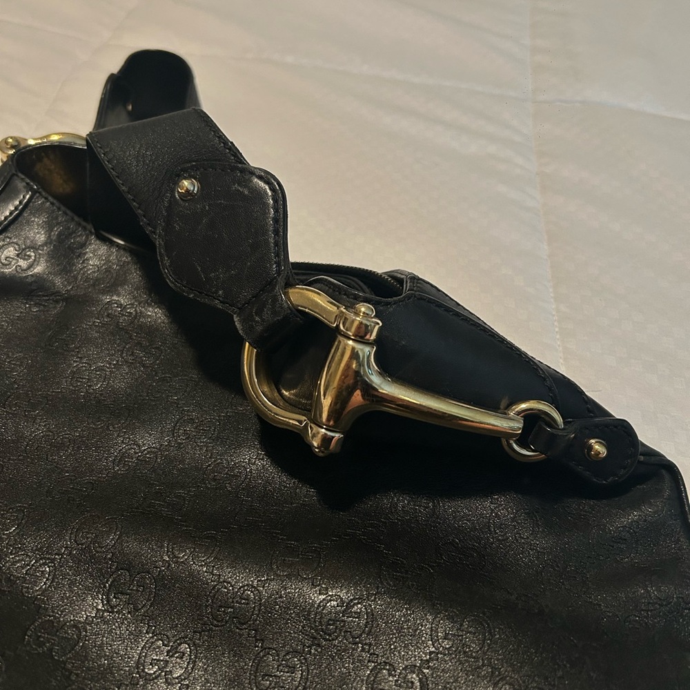 Gucci Horsebit Creole Hasler Guccissima Hobo Gold Black - Picture 5 of 15